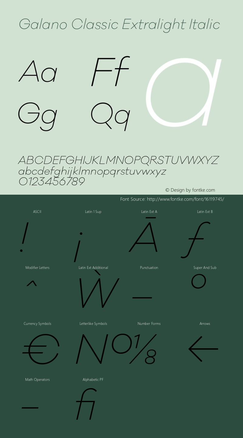 Galano Classic Extralight Italic Version 1.000;PS 001.001;hotconv 1.0.56图片样张