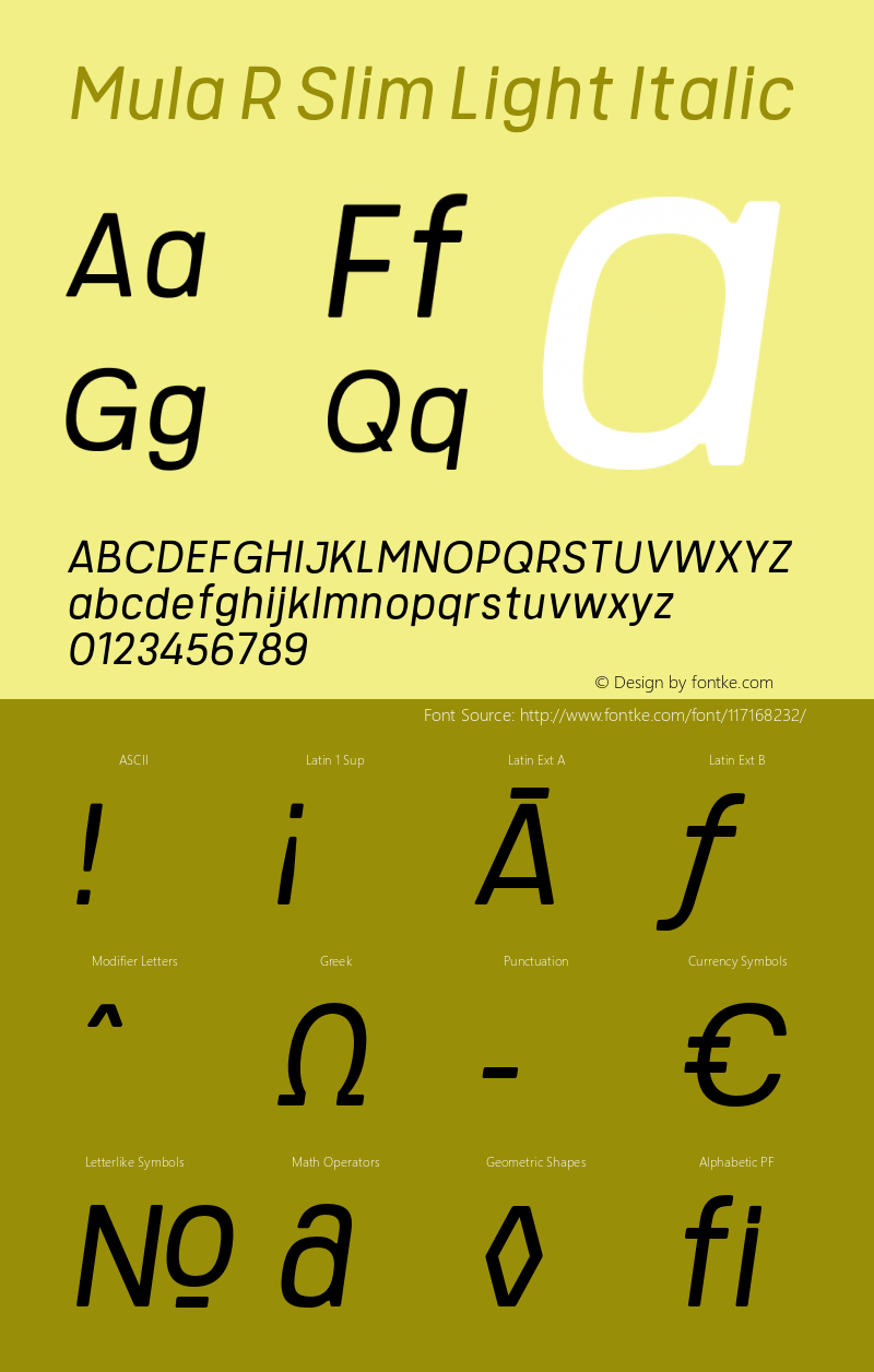 MulaRSlim-LightItalic Version 1.000图片样张