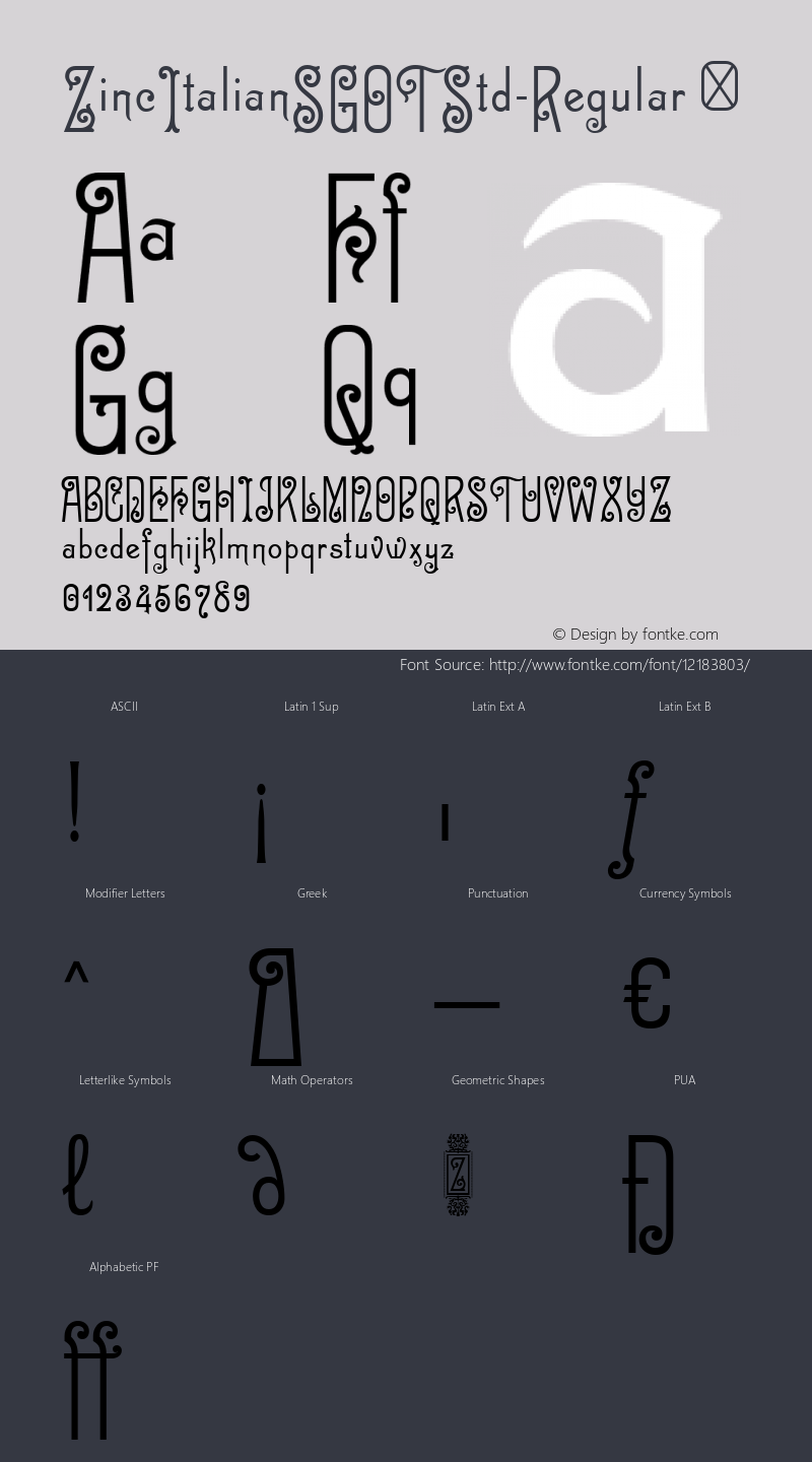 ZincItalianSGOTStd-Regular ☞ 2.620;com.myfonts.easy.spiecegraphics.zinc-italian-sg.regular.wfkit2.version.2WyY图片样张