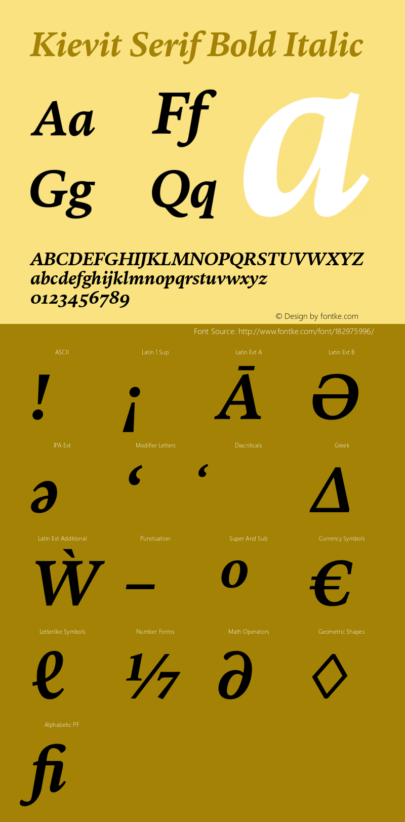 Kievit Serif Bold Italic Version 1.000, build 1030, FoPs, FL 5.04图片样张