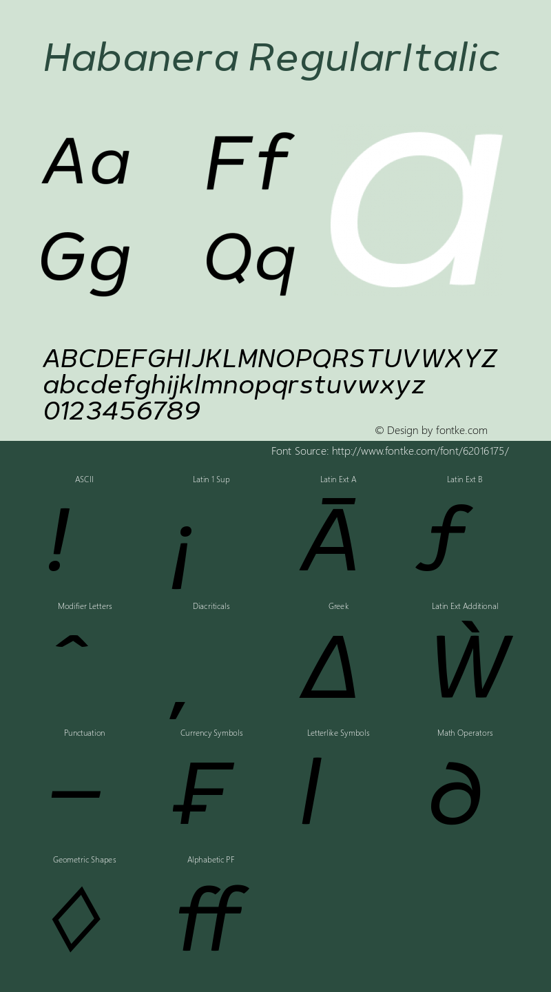 Habanera RegularItalic Version 1.001图片样张