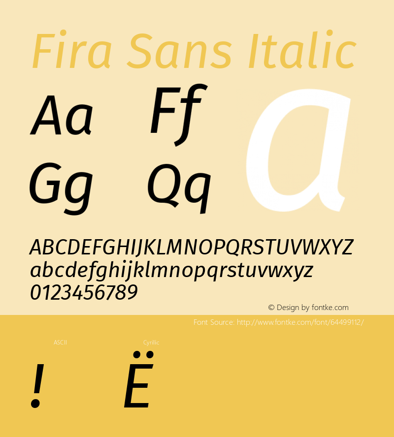 Fira Sans Italic Version 3.106;PS 003.106;hotconv 1.0.70;makeotf.lib2.5.58329; ttfautohint (v1.4.1)图片样张