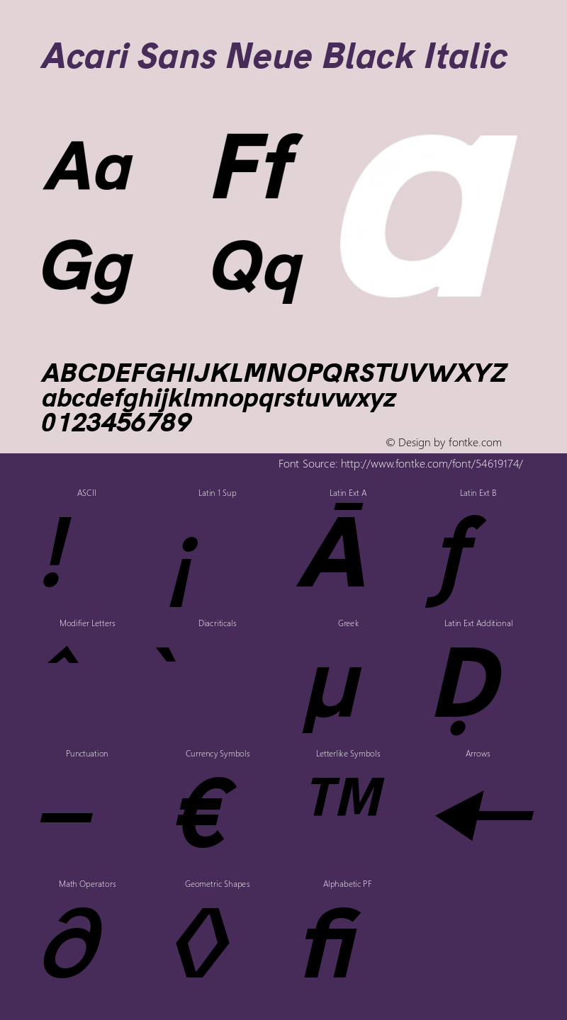 Acari Sans Neue Black Italic Version 1.045;February 2, 2020;FontCreator 12.0.0.2550 64-bit; ttfautohint (v1.8.3)图片样张