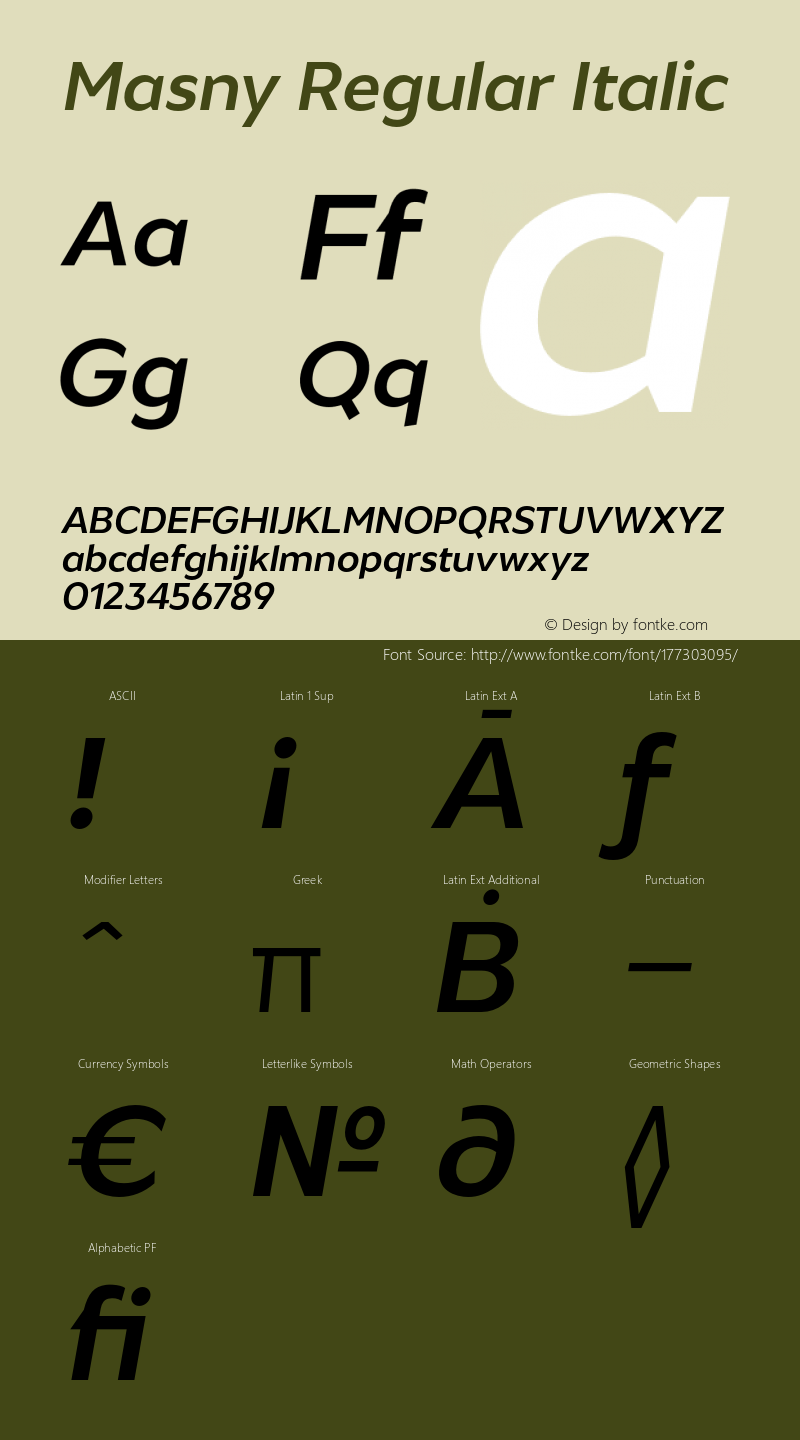 Masny-RegularItalic Version 1.000图片样张