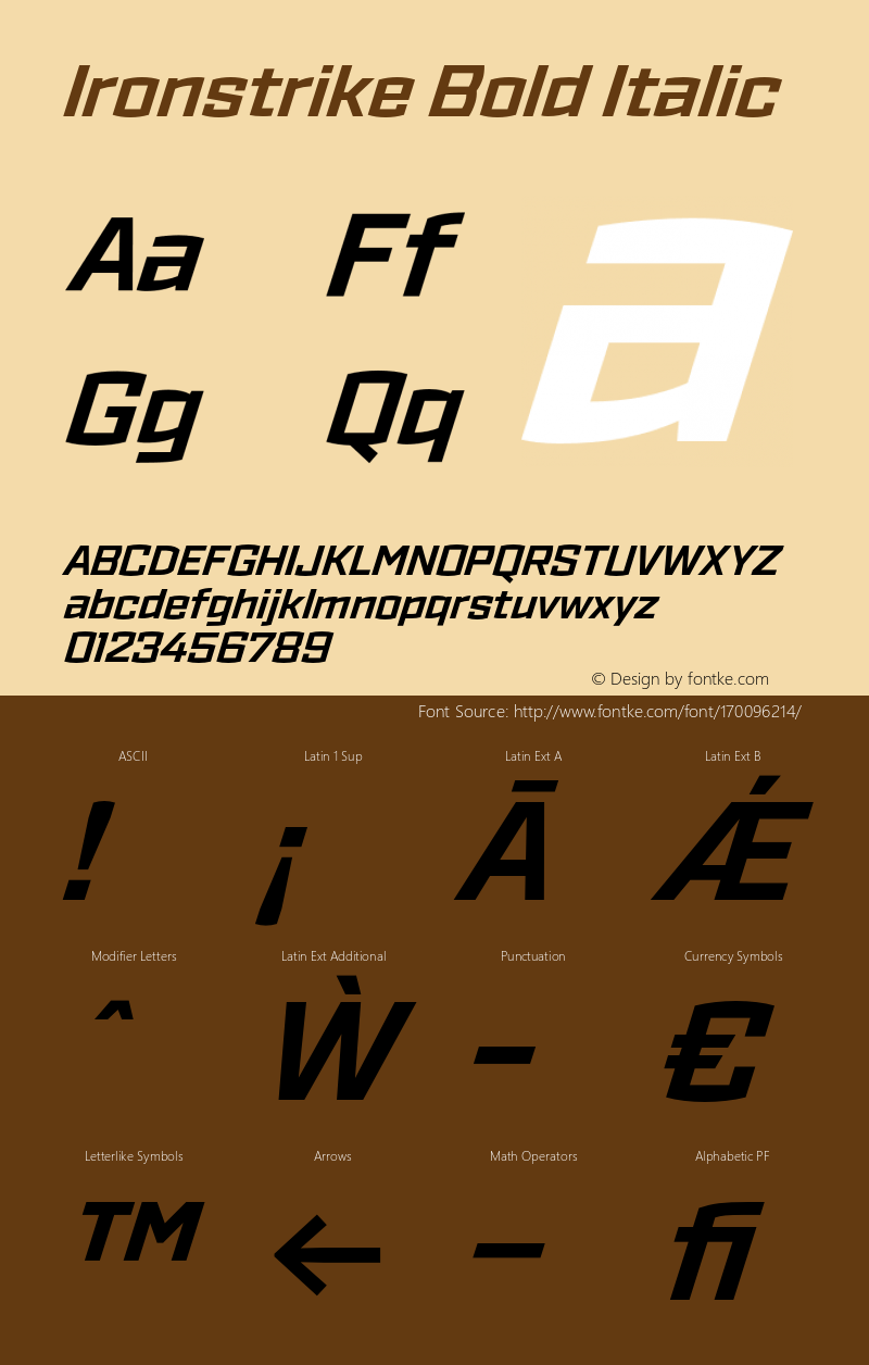 Ironstrike Bold Italic Version 1.001;PS 001.001;hotconv 1.0.70;makeotf.lib2.5.58329图片样张