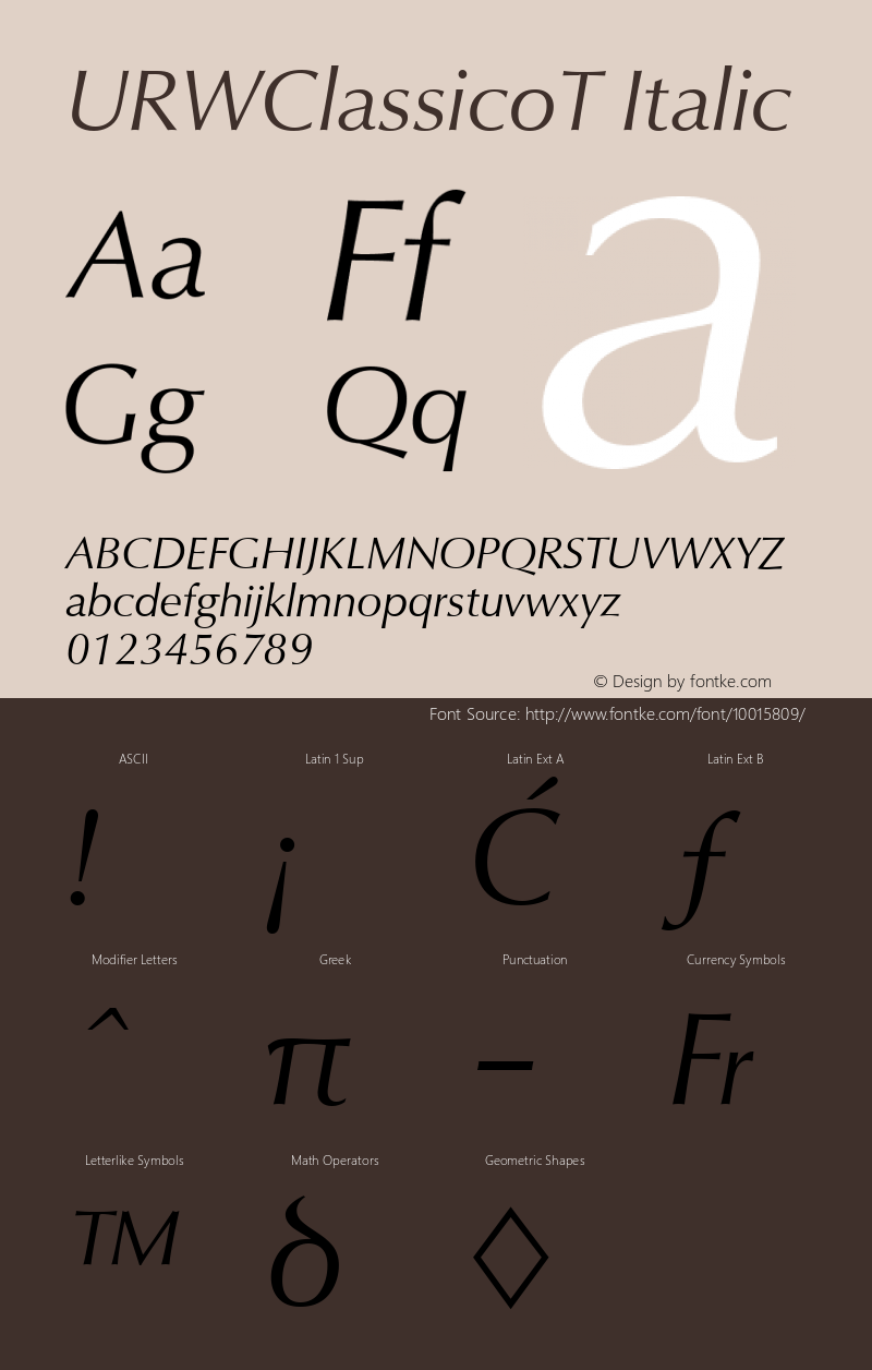 URWClassicoT Italic Version 001.005图片样张