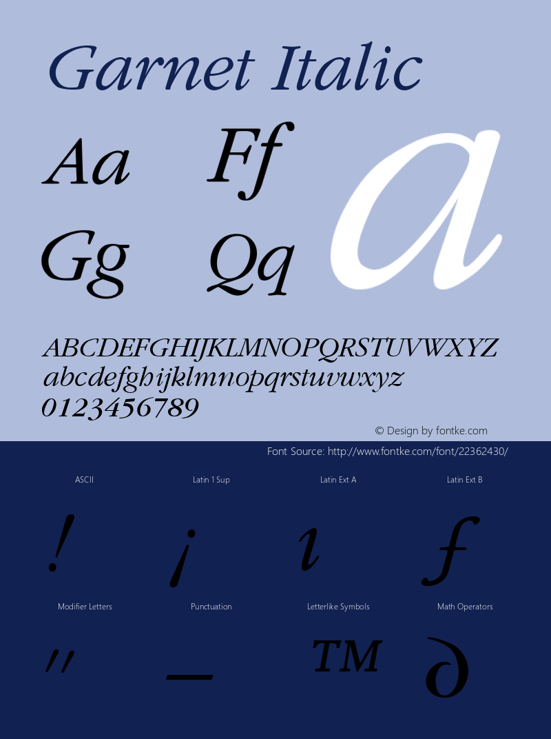 Garnet Italic Altsys Fontographer 3.5  8/3/92图片样张