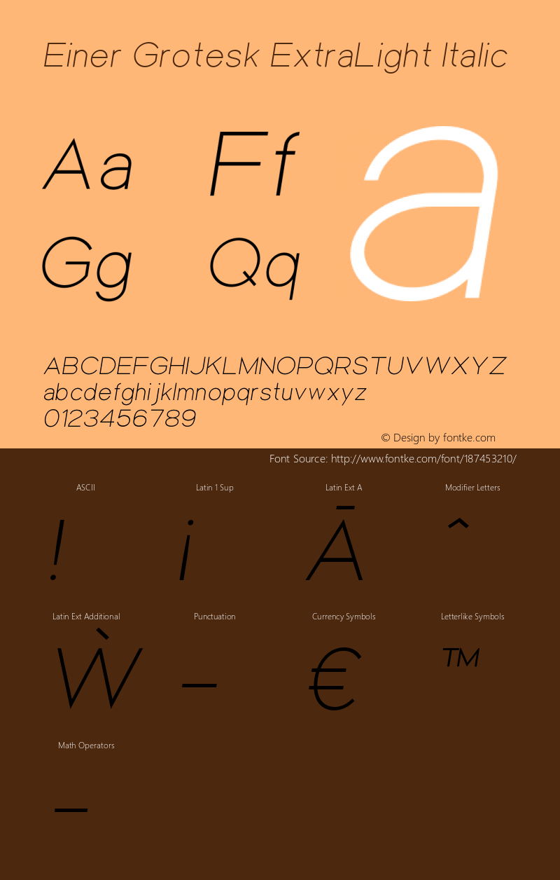 Einer Grotesk ExtraLight Italic Version 1.000;hotconv 1.0.109;makeotfexe 2.5.65596图片样张