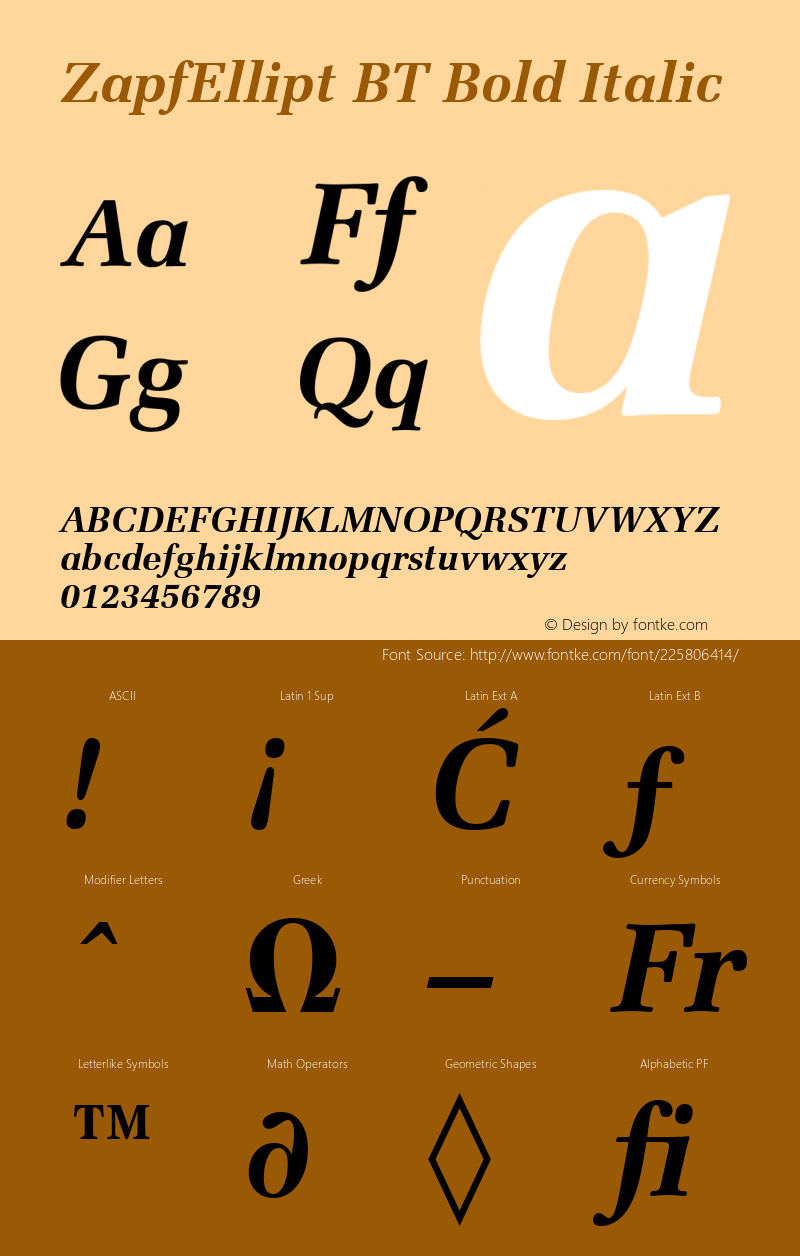 ZapfEllipt BT Bold Italic Version 1.01 emb4-OT图片样张