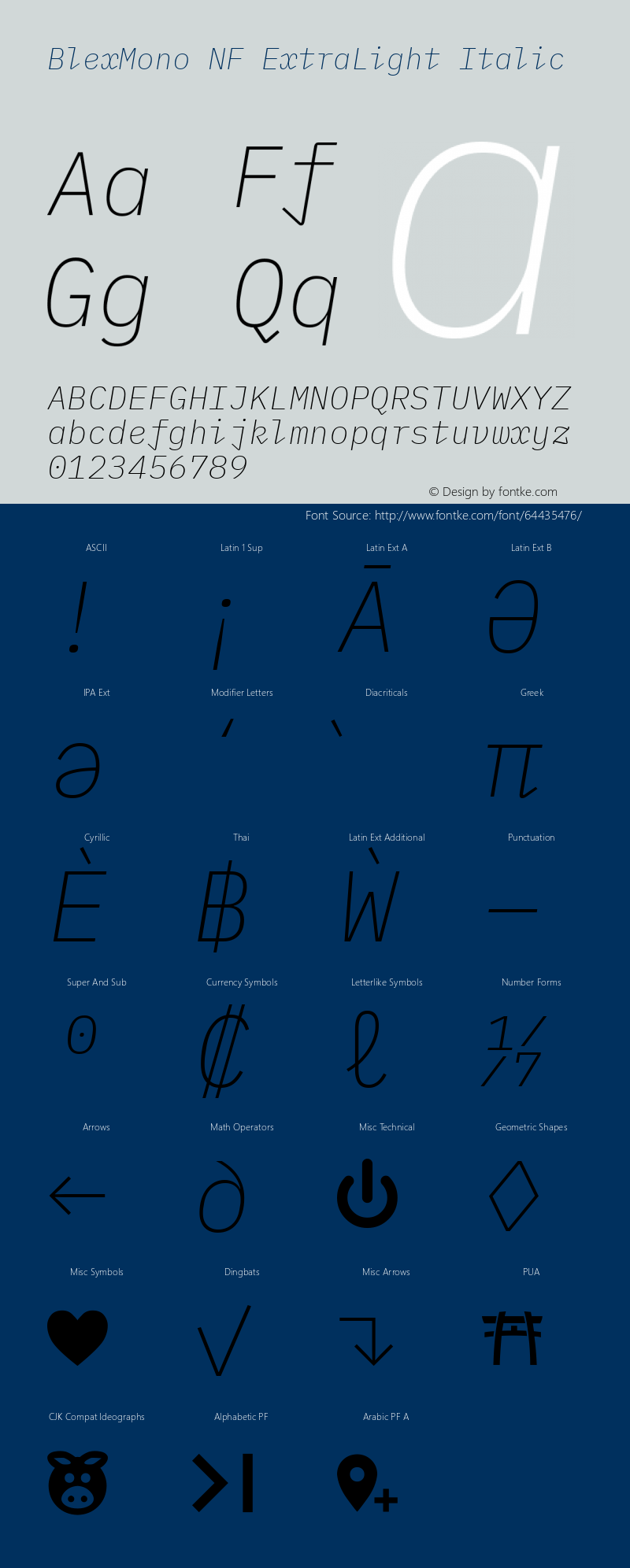 Blex Mono ExtraLight Italic Nerd Font Complete Mono Windows Compatible Version 2.000图片样张