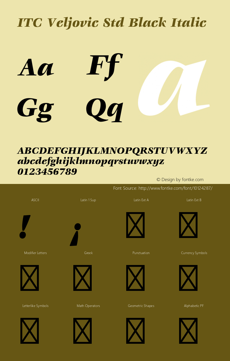 ITC Veljovic Std Black Italic OTF 1.018;PS 001.001;Core 1.0.31;makeotf.lib1.4.1585图片样张