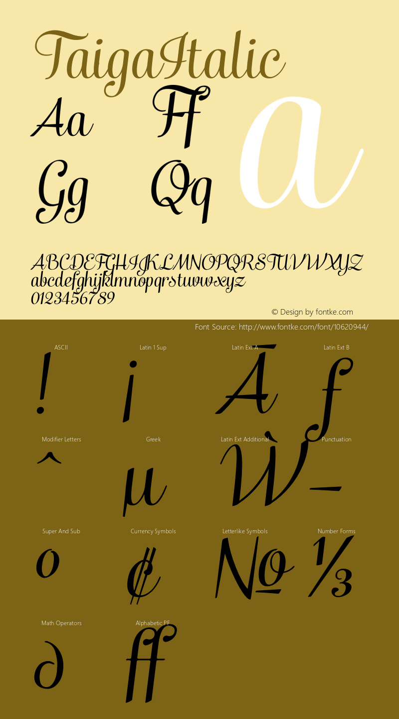 TaigaItalic ☞ Version 1.000;com.myfonts.fenotype.taiga.italic.wfkit2.3ThM图片样张