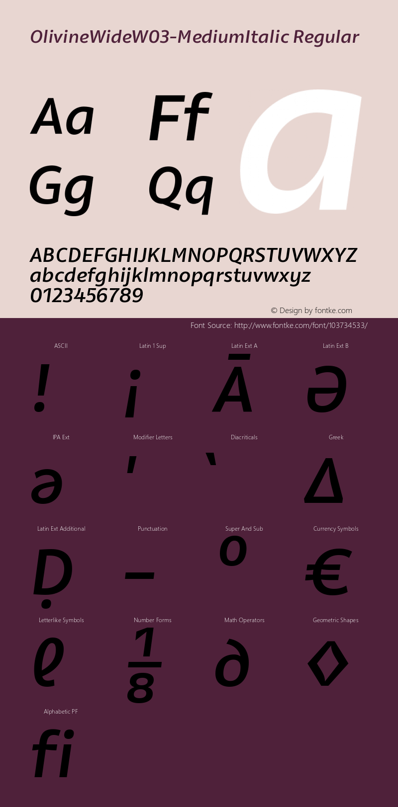 Olivine Wide W03 Medium Italic Version 1.00图片样张