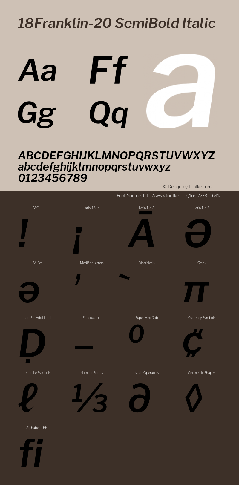 18Franklin-20 SemiBold Italic Version 1.020;PS 001.020;hotconv 1.0.88;makeotf.lib2.5.64775图片样张