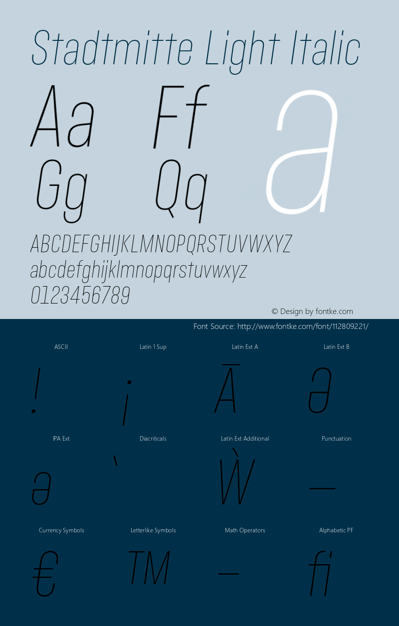 Stadtmitte Light Italic Version 1.000;hotconv 1.0.109;makeotfexe 2.5.65596图片样张