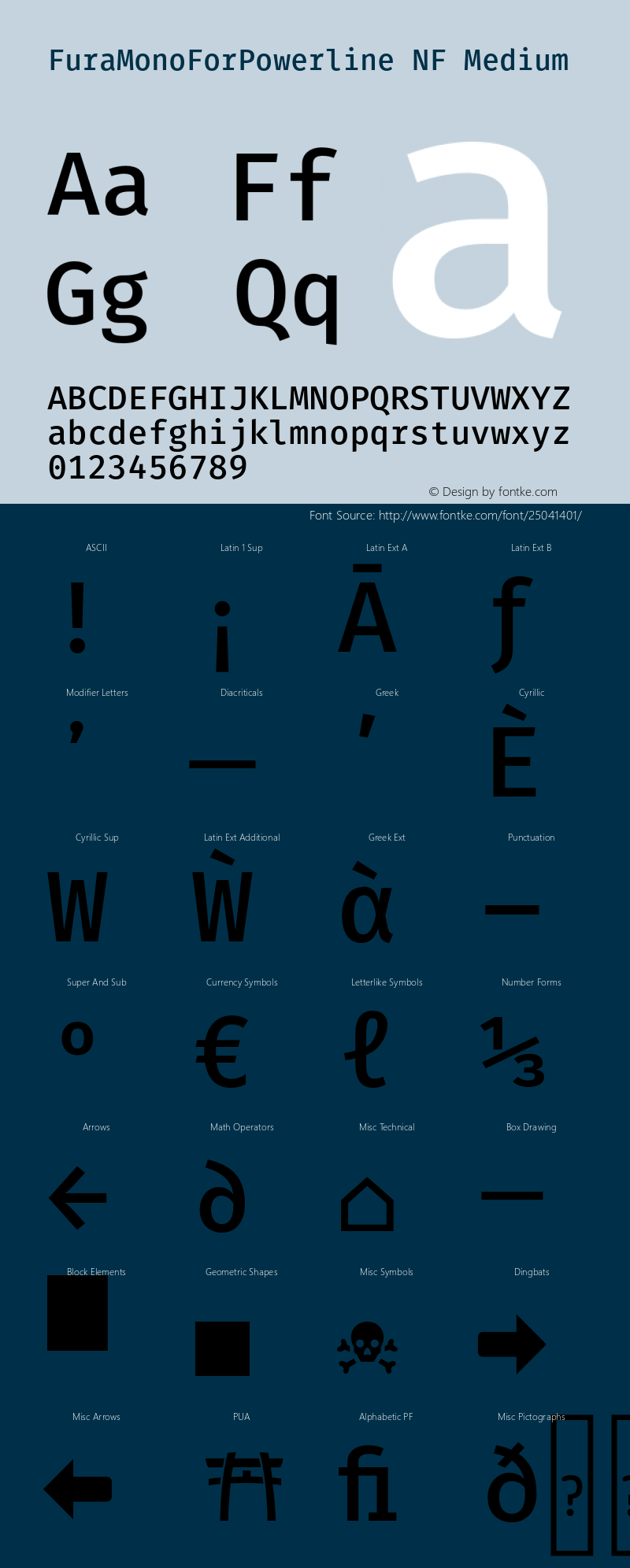 Fura Mono Medium for Powerline Nerd Font Plus Font Awesome Plus Octicons Plus Pomicons Windows Compatible Version 3.111;PS 003.111;hotconv 1.0.70;makeotf.lib2.5.58329图片样张