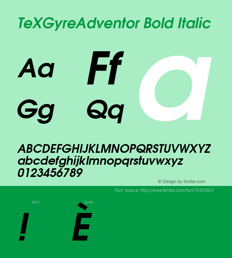 TeXGyreAdventor Bold Italic Version 1.104;PS 1.104;hotconv 1.0.49;makeotf.lib2.0.14853; ttfautohint (v1.4.1)图片样张
