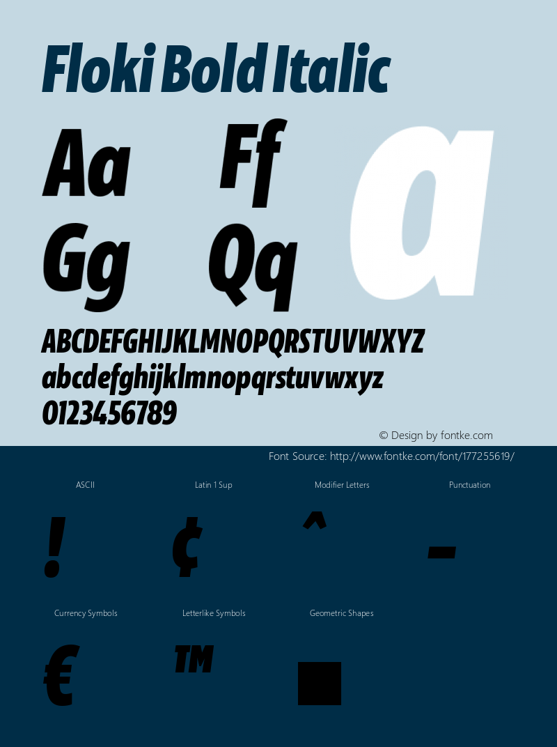 Floki Bold Italic Version 1.000;PS 001.000;hotconv 1.0.88;makeotf.lib2.5.64775图片样张