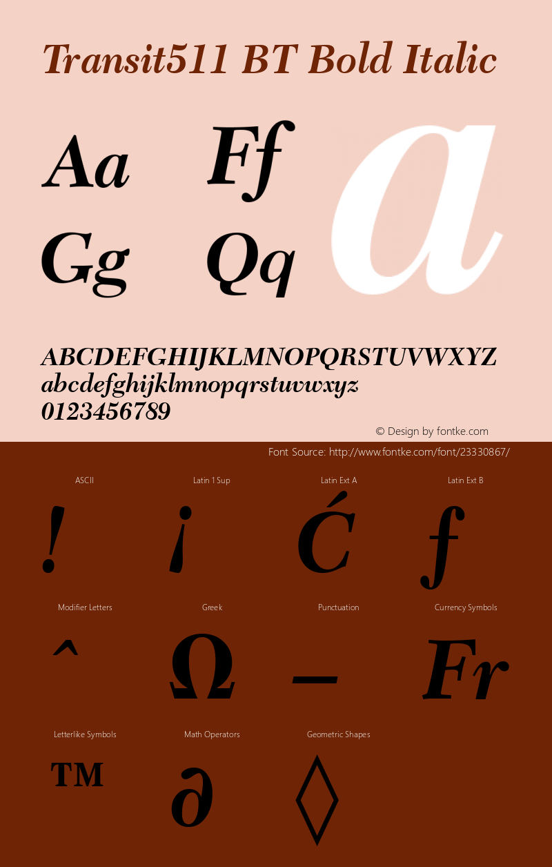 Transitional 511 Bold Italic BT Version 2.1图片样张