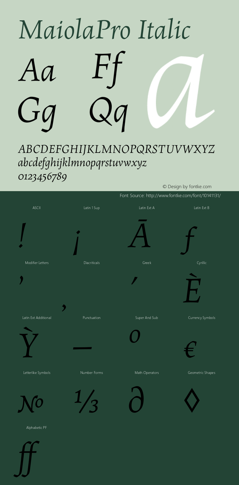 MaiolaPro Italic Version 4.506 2005图片样张