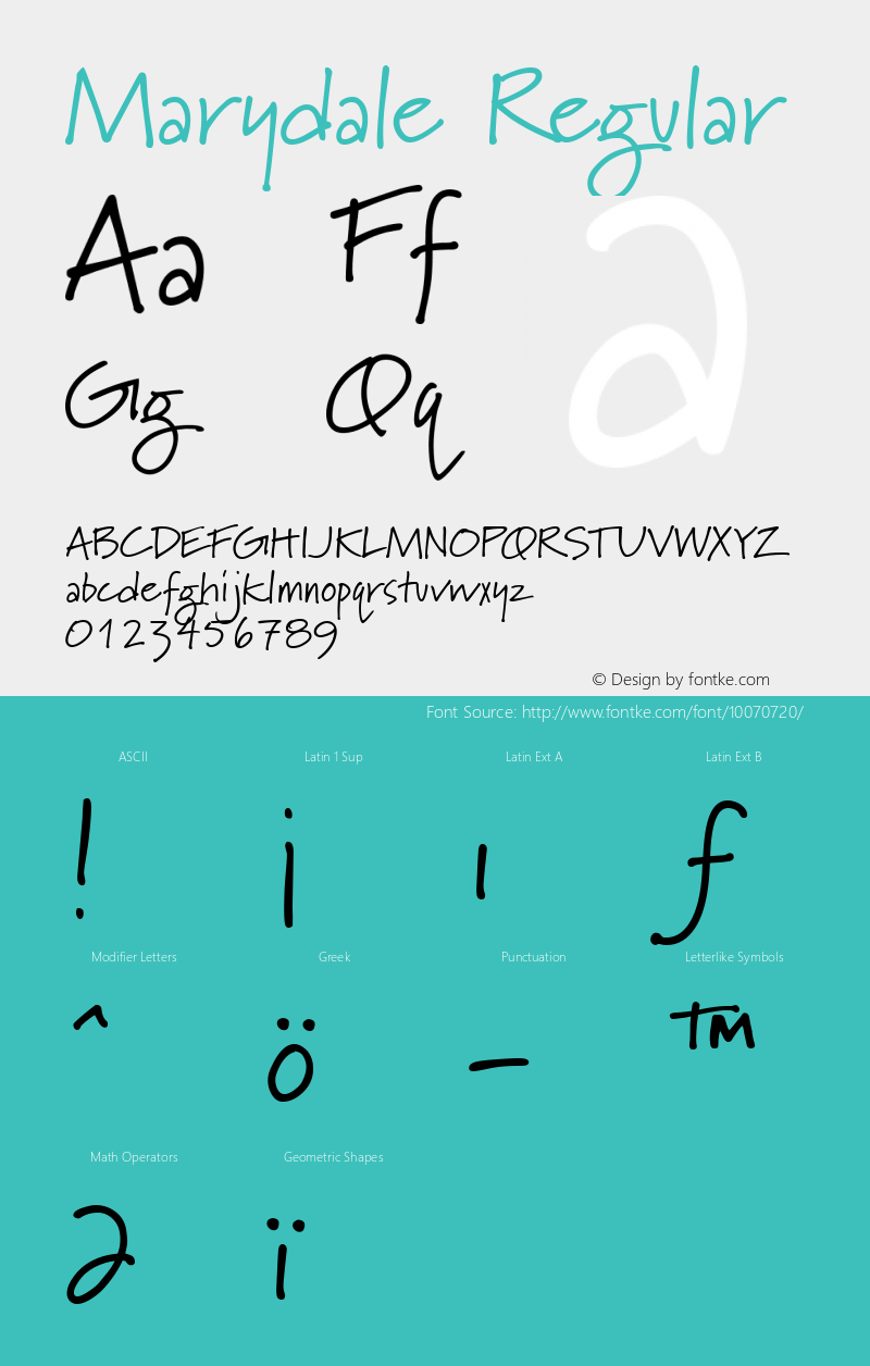 Marydale Regular Altsys Fontographer 4.1 09/21/95图片样张