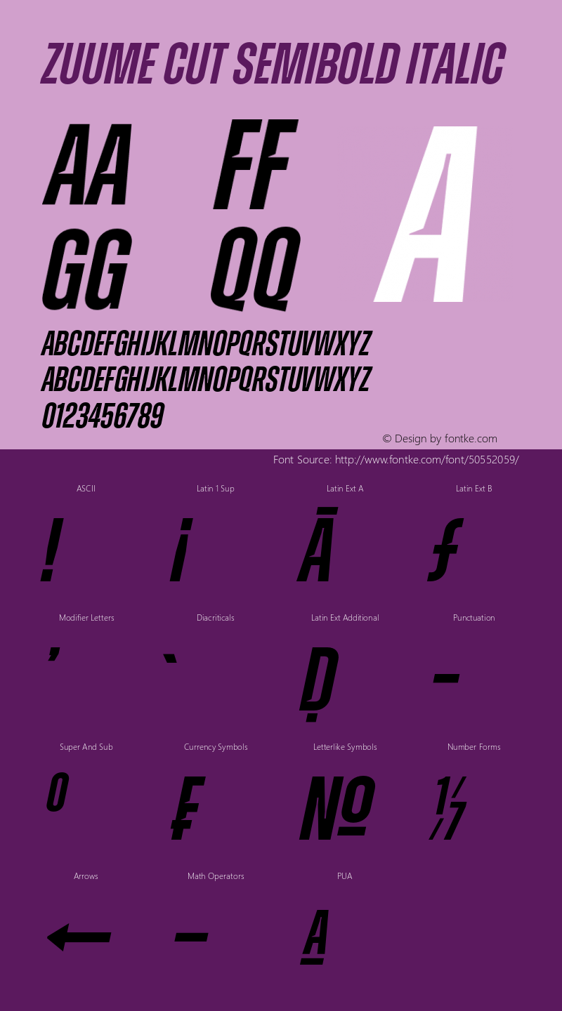 Zuume Cut SemiBold Italic Version 1.000;hotconv 1.0.109;makeotfexe 2.5.65596图片样张