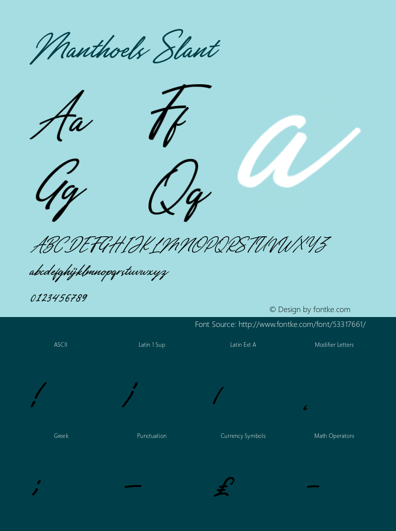 Manthoels Slant Version 1.00;December 17, 2019;FontCreator 11.5.0.2427 32-bit图片样张