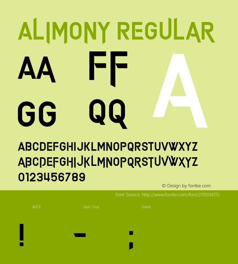 Alimony Version 1.00;October 4, 2018;FontCreator 11.5.0.2427 64-bit图片样张