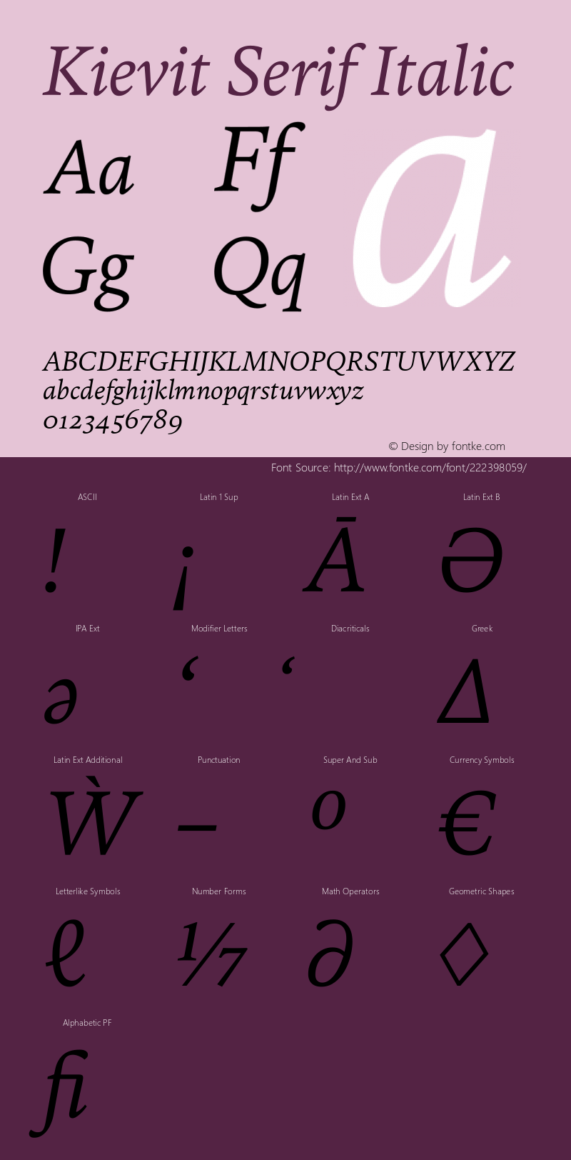 Kievit Serif Italic Version 1.000, build 1030, FoPs, FL 5.04图片样张