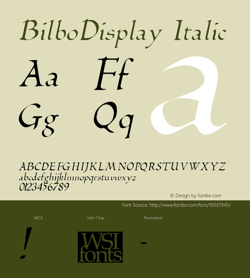 BilboDisplay Italic The IMSI MasterFonts Collection, tm 1995, 1996 IMSI (International Microcomputer Software Inc.)图片样张