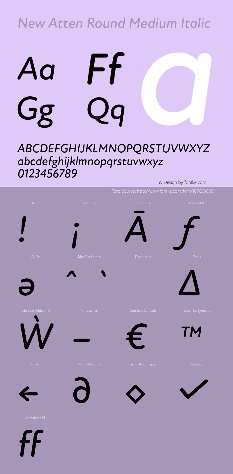 New Atten Round Medium Italic Version 1.101;hotconv 1.0.109;makeotfexe 2.5.65596图片样张