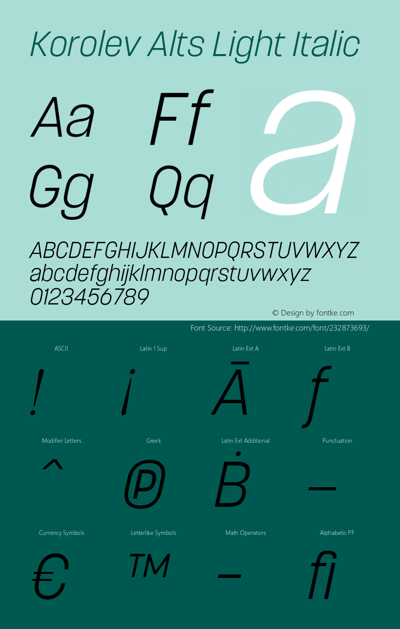 Korolev Alternates Light Italic Version 8.000;FEAKit 1.0图片样张