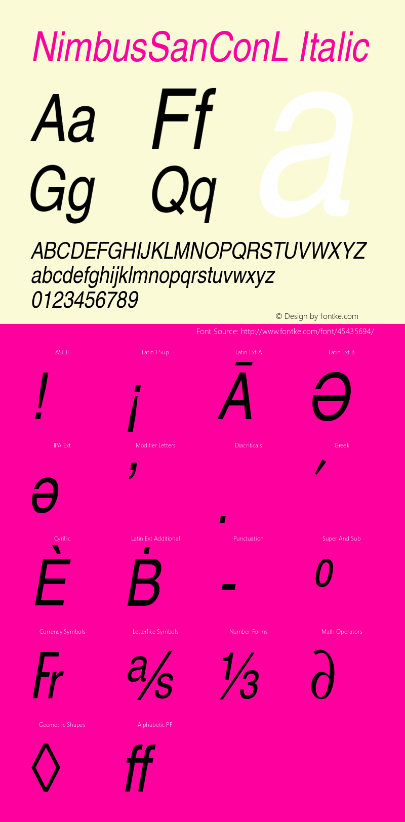 NimbusSanConL Italic Version 1.00图片样张