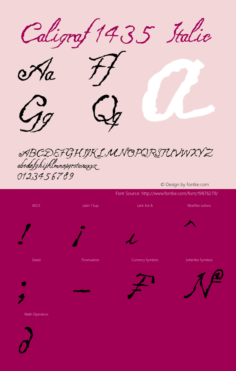 Caligraf 1435 Italic Version 1.00 October 28, 2015, initial release图片样张