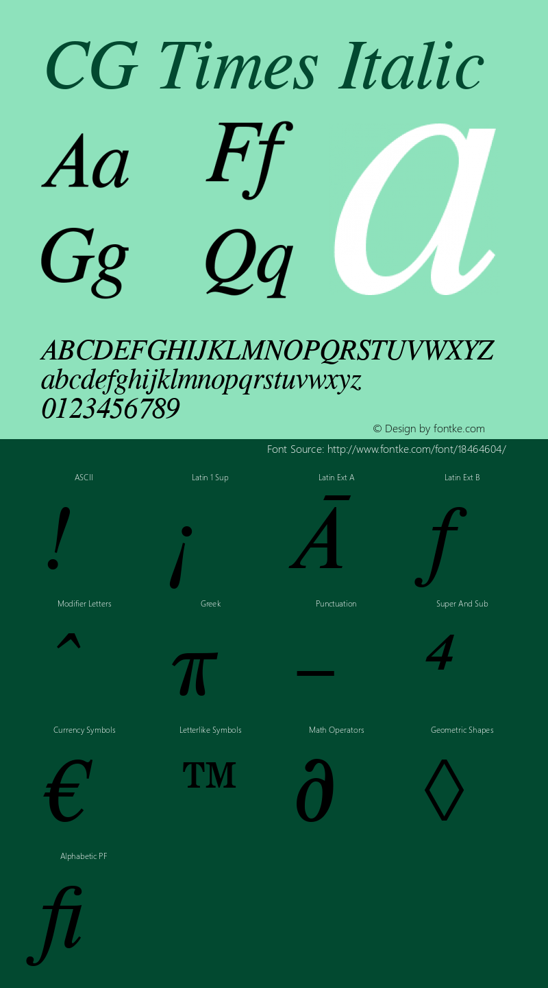 CG Times Italic Version 1.3 (Hewlett-Packard)图片样张