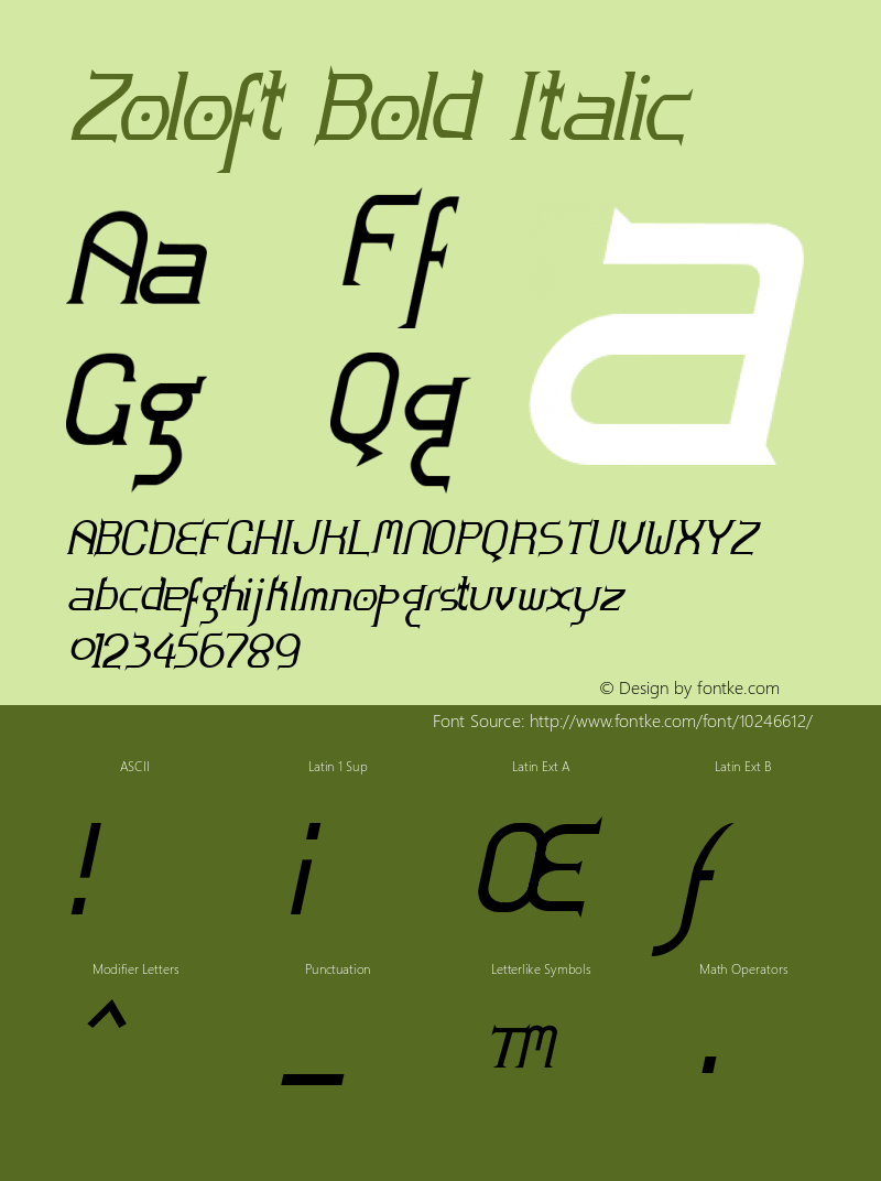 Zoloft Bold Italic Version 1.0; 2000; initial release图片样张