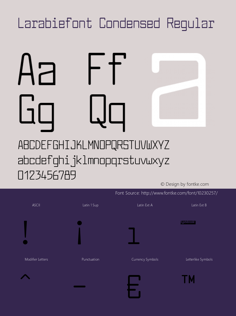 Larabiefont Condensed Regular Version 2.100 2004图片样张