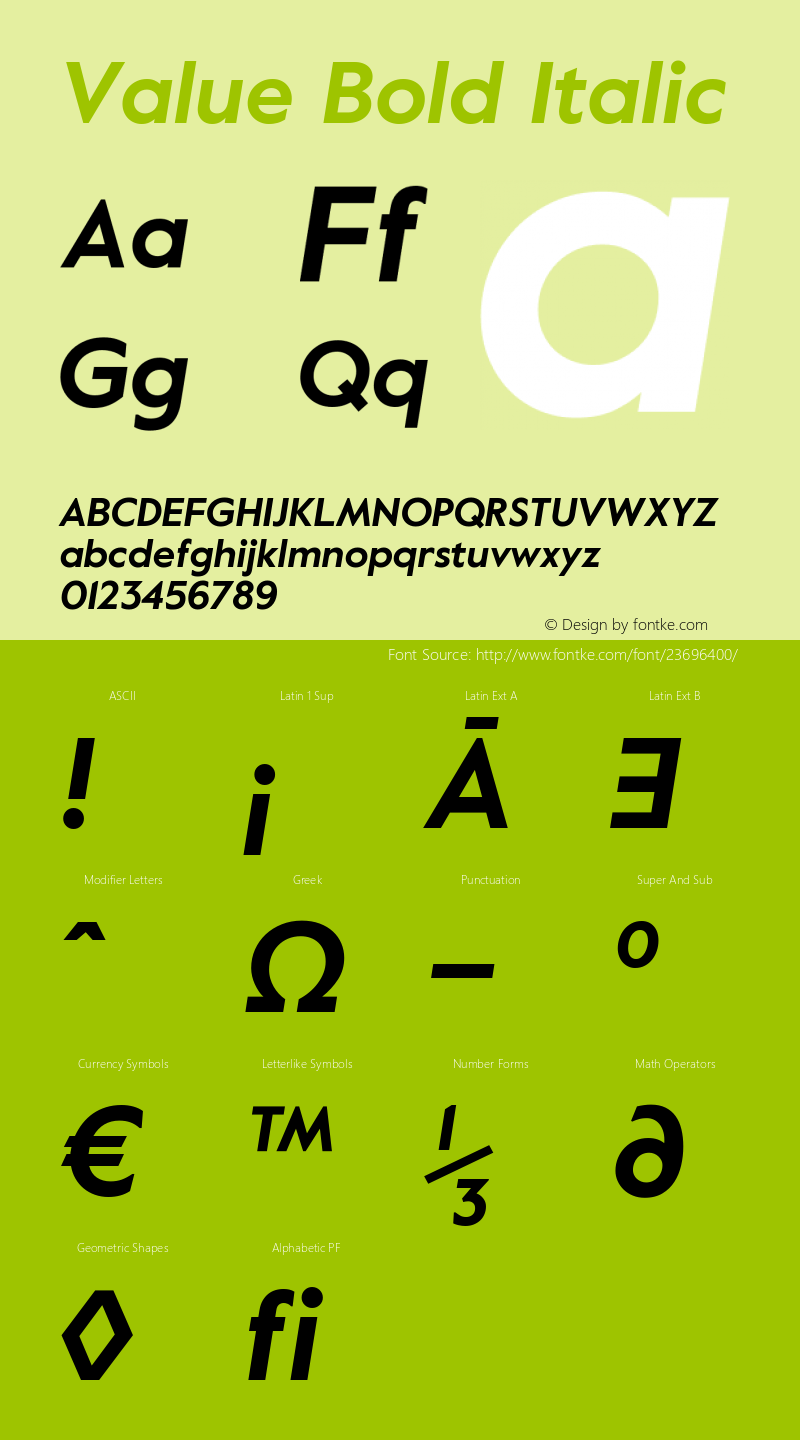 Value Bold Italic Version 1.001; ttfautohint (v1.5)图片样张