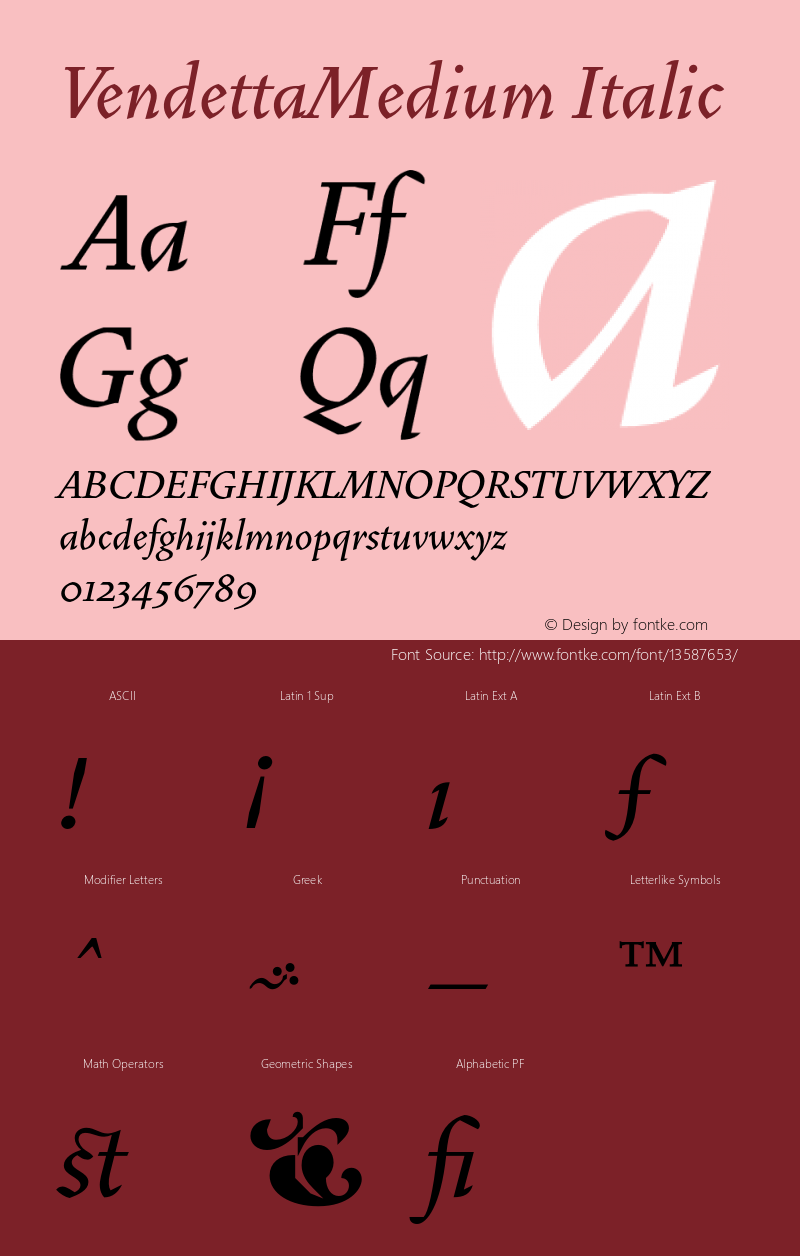 VendettaMedium Italic 001.000图片样张