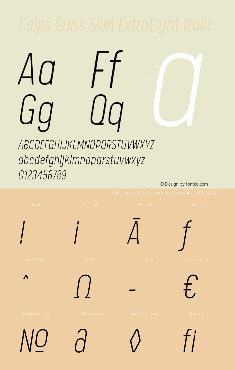 CalpsSansSlim-ExtraLightItalic Version 1.0 | wf-rip DC20180715图片样张