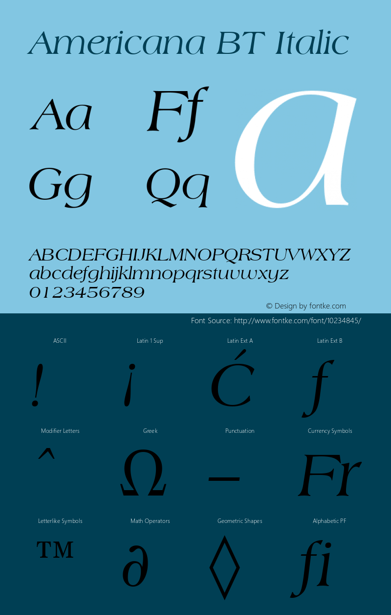 Americana BT Italic Version 1.01 emb4-OT图片样张