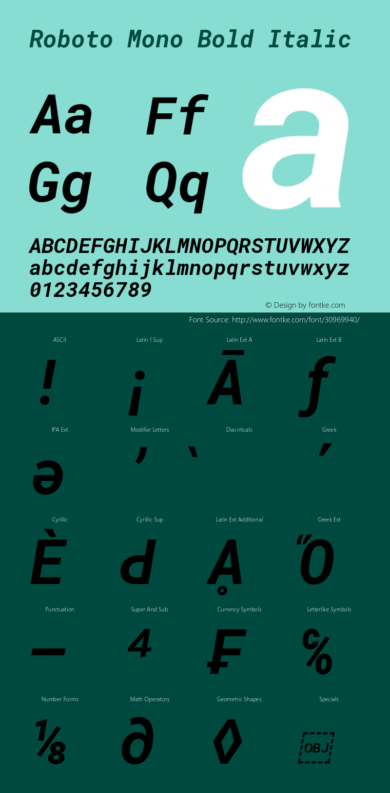 Roboto Mono Bold Italic Version 2.002; 2015; ttfautohint (v1.3)图片样张