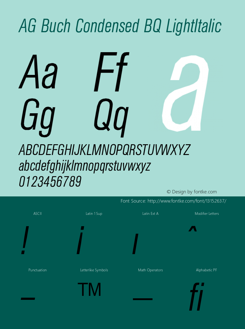 AG Buch Condensed BQ LightItalic Version 001.000图片样张