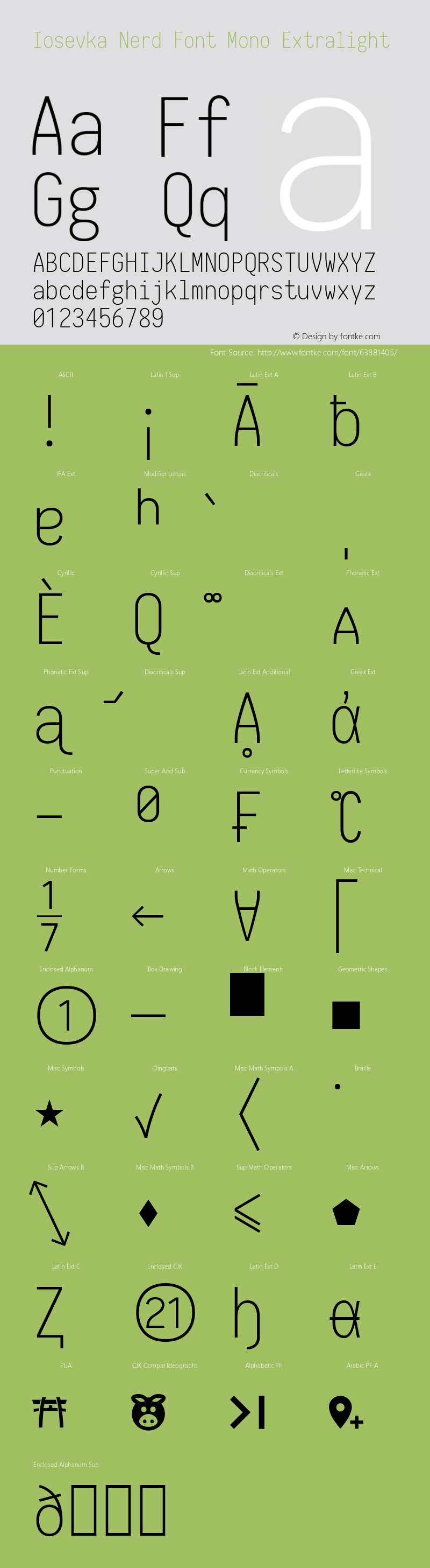 Iosevka Extralight Nerd Font Complete Mono 1.14.0; ttfautohint (v1.7.9-c794)图片样张