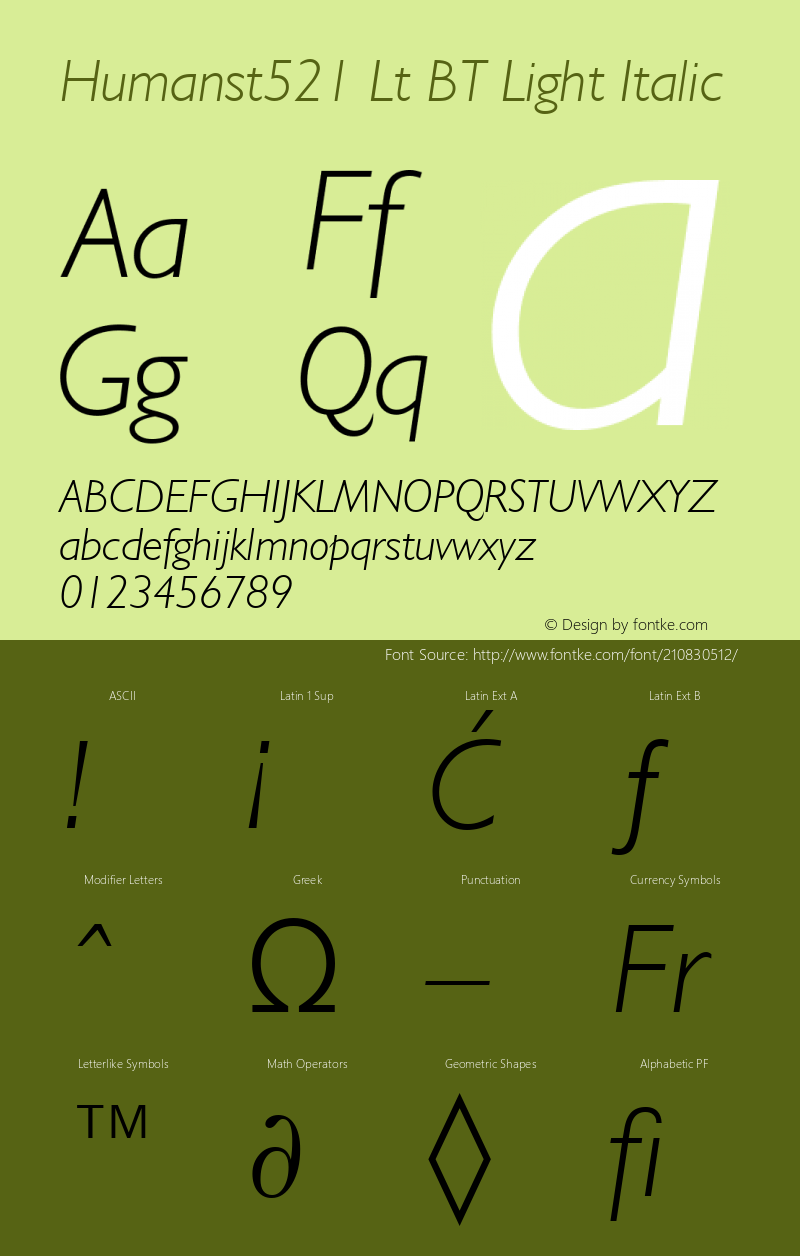 Humanst521 Lt BT Light Italic Version 1.01 emb4-OT图片样张