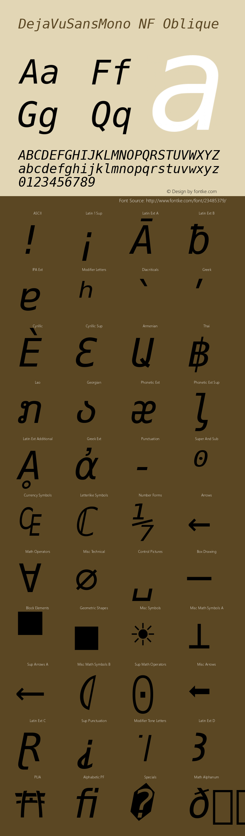 DejaVu Sans Mono Oblique Nerd Font Complete Windows Compatible Version 2.37图片样张