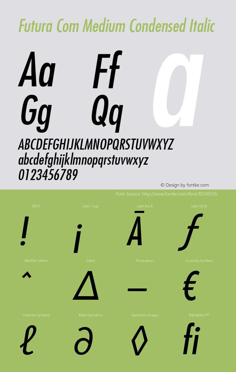 Futura Com Medium Condensed Italic Version 1.21图片样张