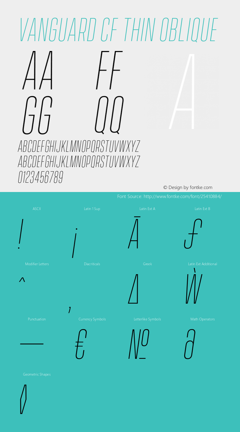 Vanguard CF Thin Oblique Version 1.200;PS 001.200;hotconv 1.0.88;makeotf.lib2.5.64775图片样张