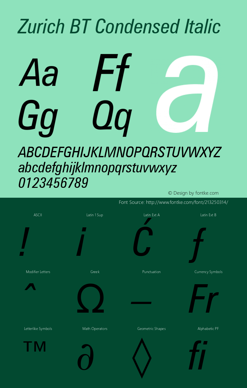 Zurich Cn BT Italic Version 1.02图片样张