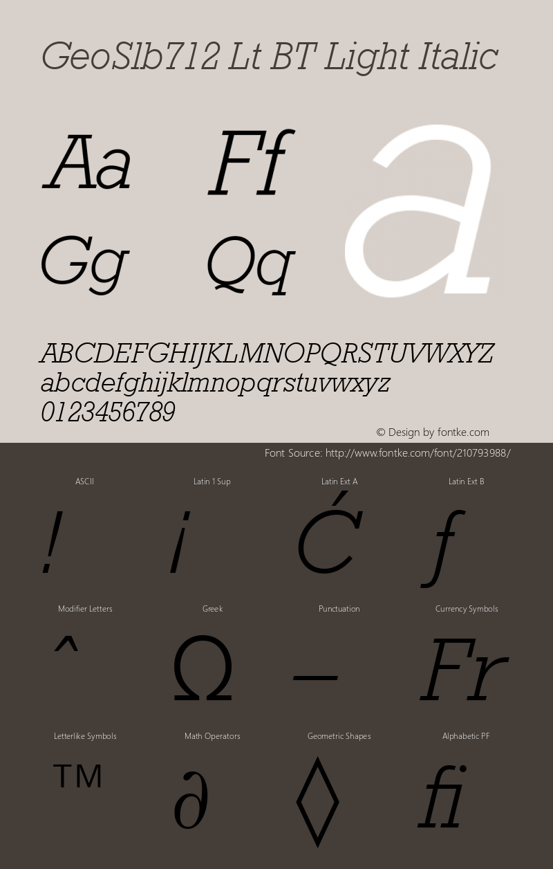 GeoSlb712 Lt BT Light Italic Version 1.01 emb4-OT图片样张